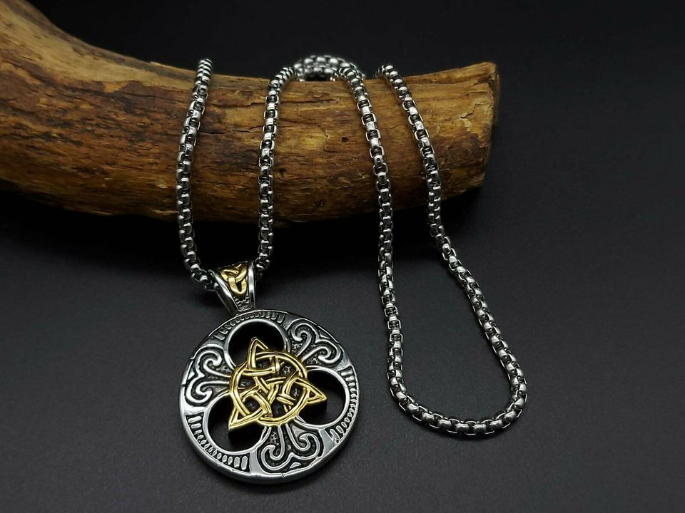 Silber Edelstahl Keltischer Schmuck Knoten Anhänger 3mm Schwarz Leder Halskette 