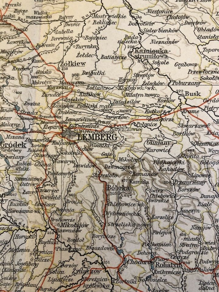 1908 alte Karte Ungarn Galizien Bukowina historische Landkarte Lithographie ca 