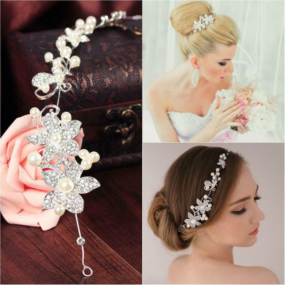 Haarnadeln Haarschmuck Braut Perlen Kristall Tiara Diademe Blumen 