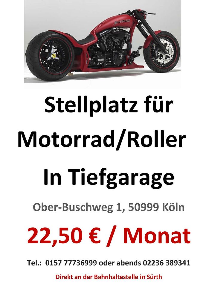 Stellplatz Motorrad/Roller Tiefgarage Ober-Buschweg 1, 50999 Köln in Köln