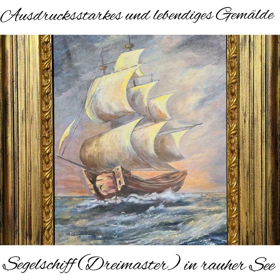 Ölgemälde Segelschiff Gemälde + Rahmen Schiff Meer Maritim Bild in Gommern