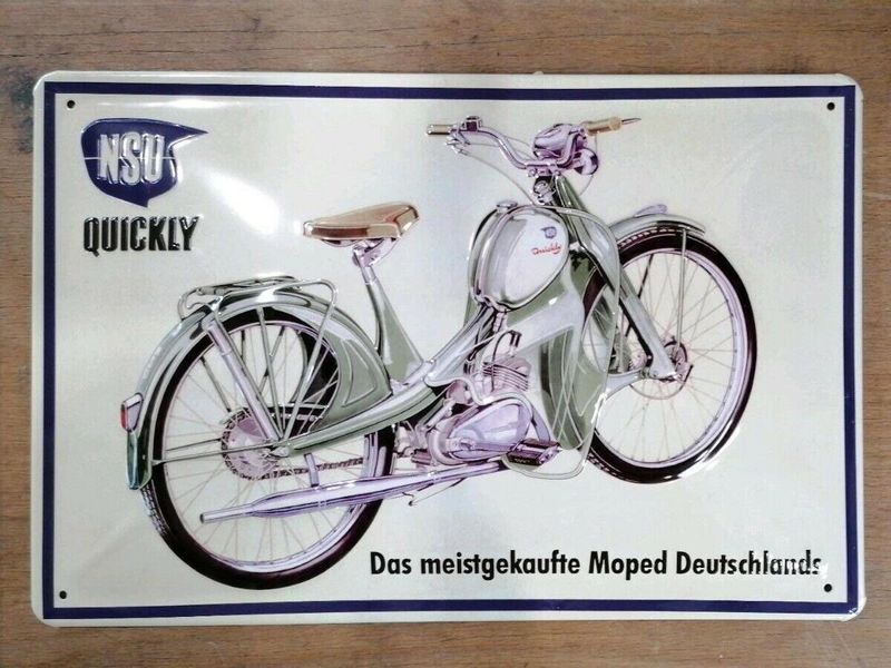 Blechschild 20x30 NSU Quickly Kult Moped historisch Werbung Werkstatt Deko Bar 