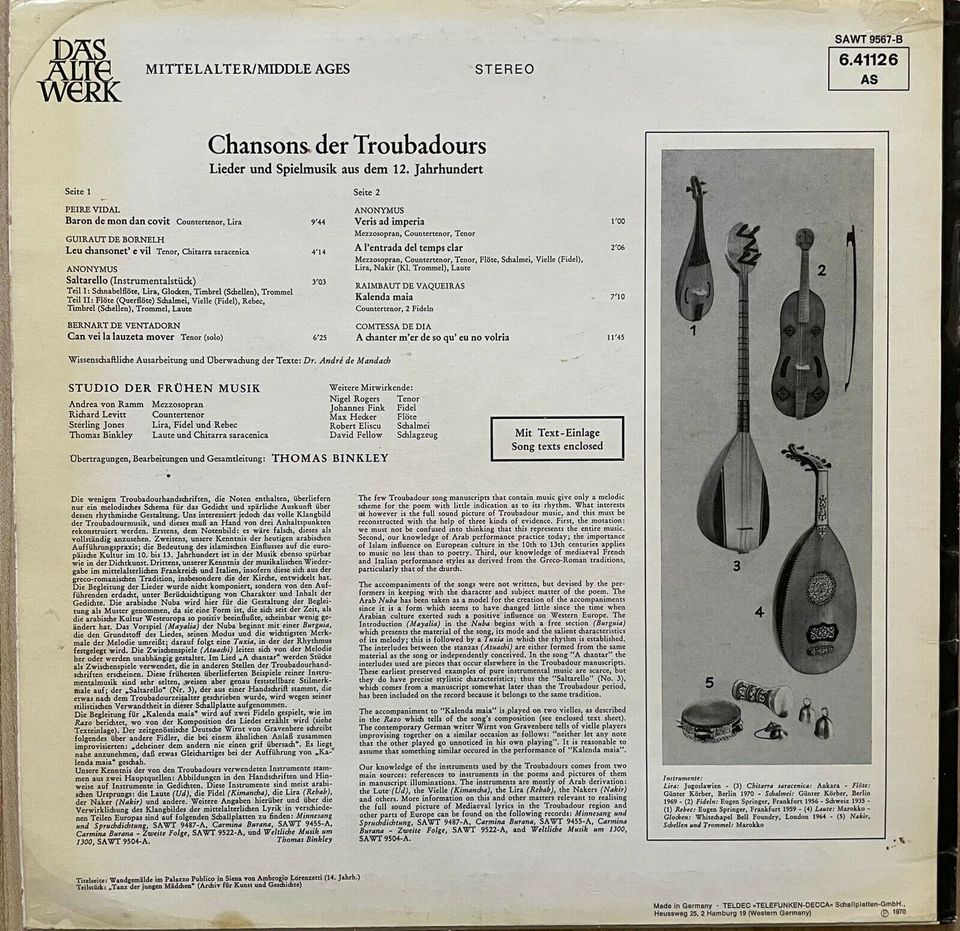 LP Das alte Werk / Chansons der Troubadours in Erding