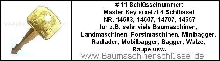 9x Bagger Schlüssel H806 14603 UNIVERSAL ZÜNDSCHLÜSSEL für Yanmar Takeuchi GE 