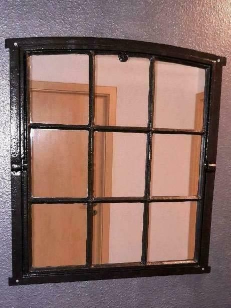 Stall Fenster mit Klappe Gußeisen rostig 50x75cm Vintage Spiegel Deko Geschenk 