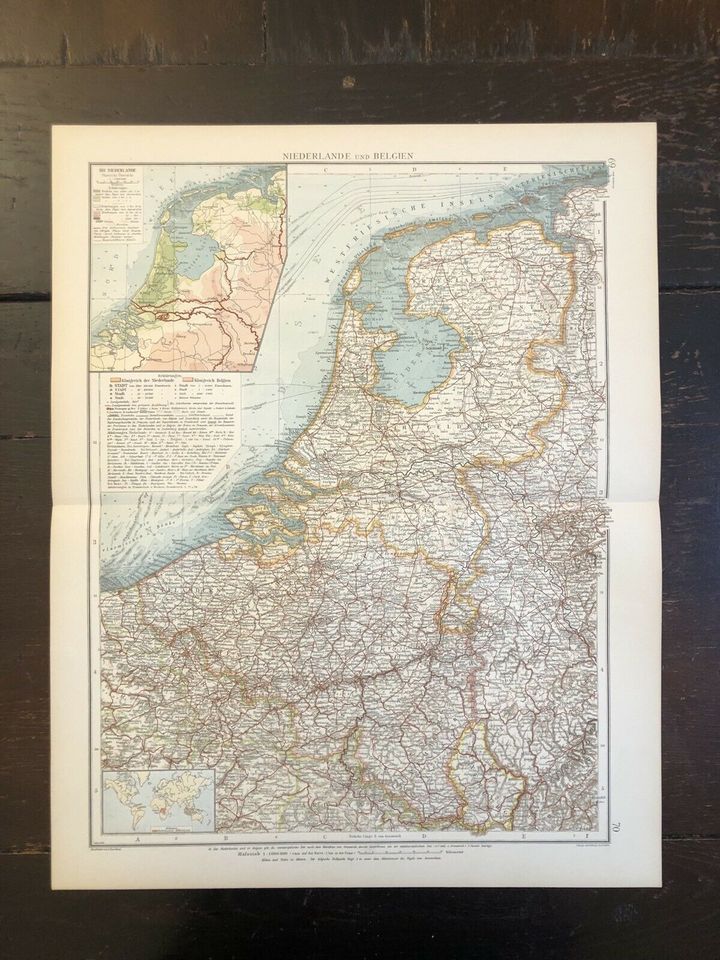Belgien und Niederlande Holland Lüttich Nordsee Alte Landkarte 1908 Mkl7 