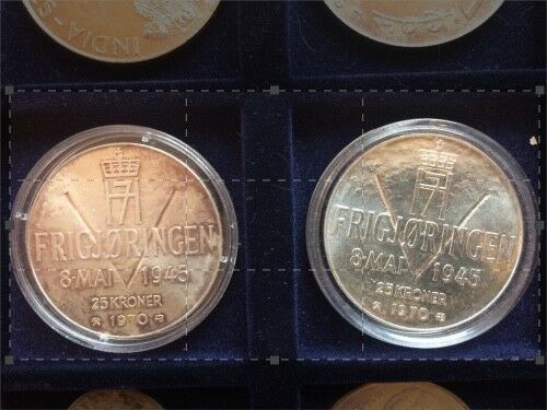2x Silbermünzen 25 Kronen 1970 Norwegen - 25.Jahrestag des Sieges in Rheinland-Pfalz - Kaiserslautern