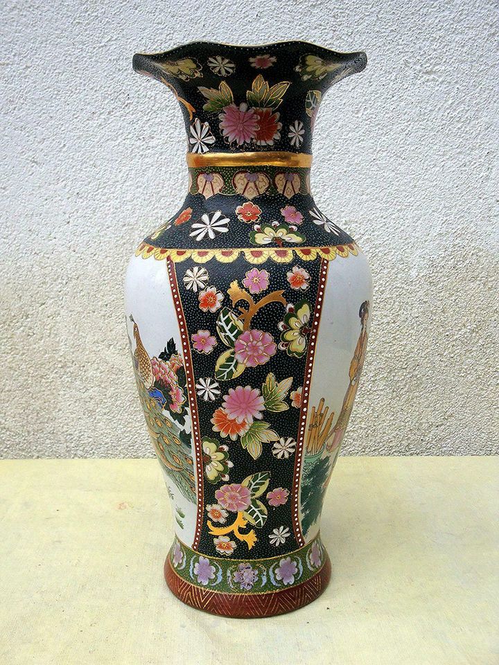 RK132 Chinesische Henkelvase Vase Kürbisvase Porzellan handbemalt 