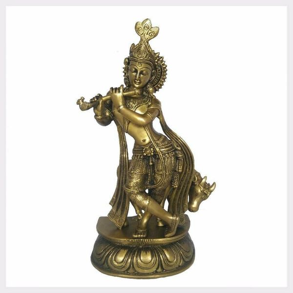 Wundervoller Krishna mit Nandi Messing 34 cm 4,5 kg Indien Ganesha Hinduismus 