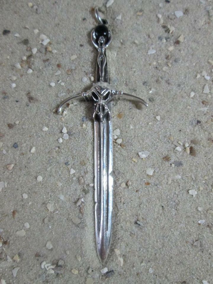 Schwert Anhänger 925 Silber Onyx mit Lederschnur Mittelalter keltischer Knoten 