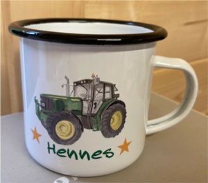 Schlüter Emaille Tasse Becher Geschenk Traktor Trecker Oldtimer Bulldog 