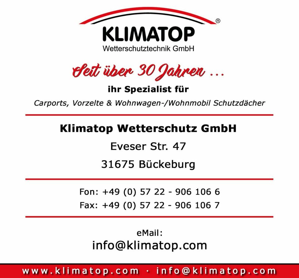Wohnwagen & Vorzelt Schutzdach TWINTOP 600 x 650 cm BxL KLIMATOP in Bückeburg