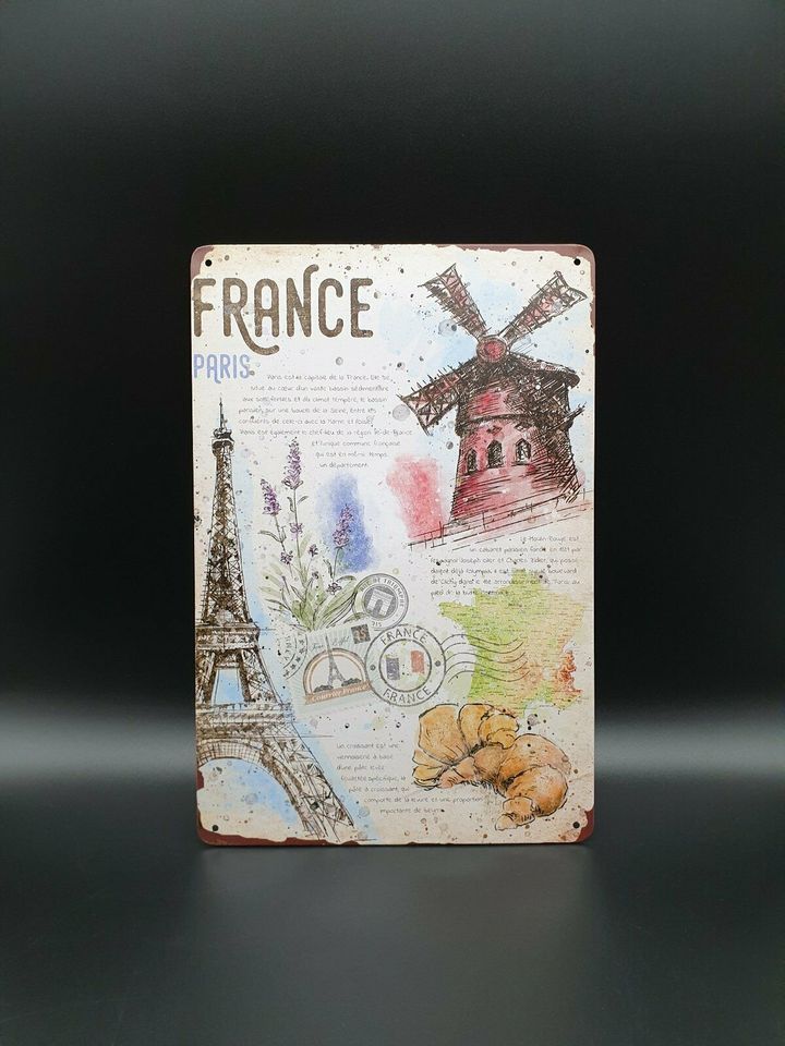 2 Blechschild PARIS Frankreich Nostalgisches Retro Metallschild 20x30 cm 