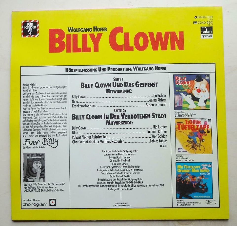 BILLY CLOWN UND DAS GESPENST - FONTANA  | Hörspiel Vinyl LP in Lienen