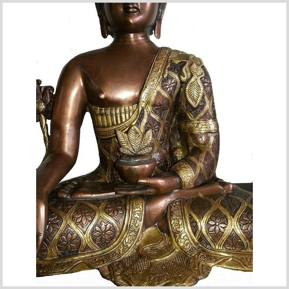 Schöner Medizinbuddha 44cm 9,6kg Messing grünantik Medizin Buddha Handarbeit 