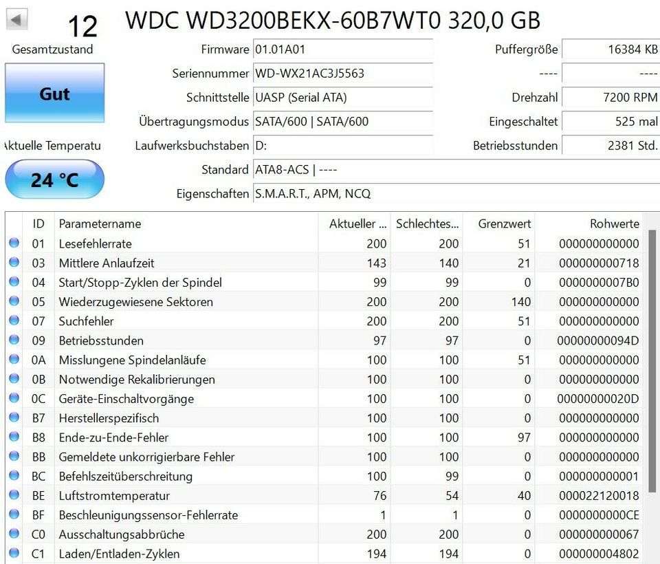 Festplatte WD3200BEKX-60B7WT0, Western Digital 320GB SATA 2.5" in Hamburg
