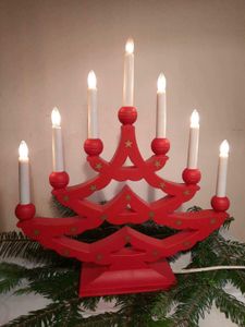 Weihnachten Advent Dekoration LED Schwibbogen Lichterbogen Scandinavia rot weiß 