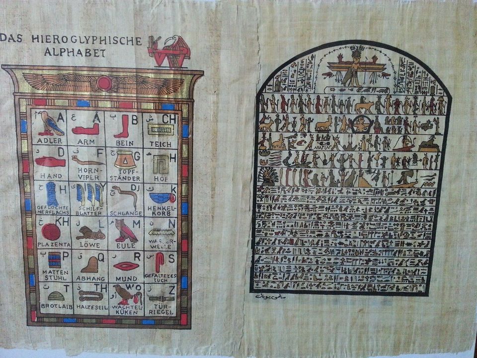 Ägyptensammlung Tisch Figuren Bilder Filme Teller Papyrus in Oberheldrungen