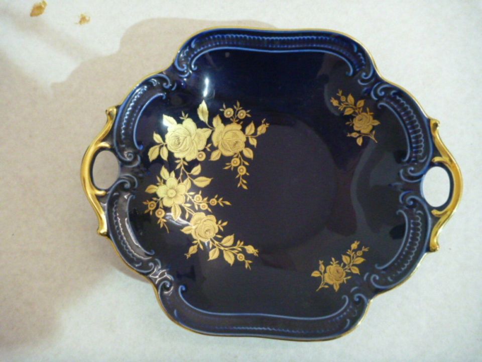 Cobald Porzellan Set 24 Karat Echt Gold Blau (Vasen /  Teller) in Nordrhein-Westfalen - Erwitte