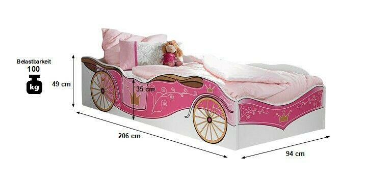Kinderbett Zoe mit Kutschenmotiv + inkl Matratze 90*200 pink in Nordrhein-Westfalen - Lünen