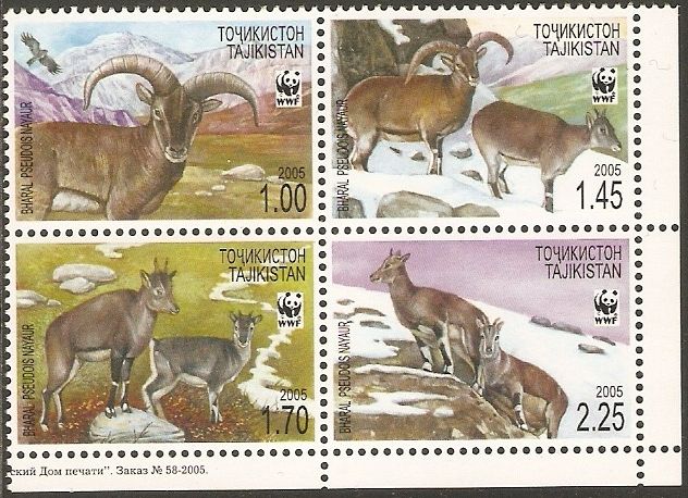 Tadschikistan 392-395 WWF Naturschutz Wildtiere Blauschafe Ziegen in Kamen