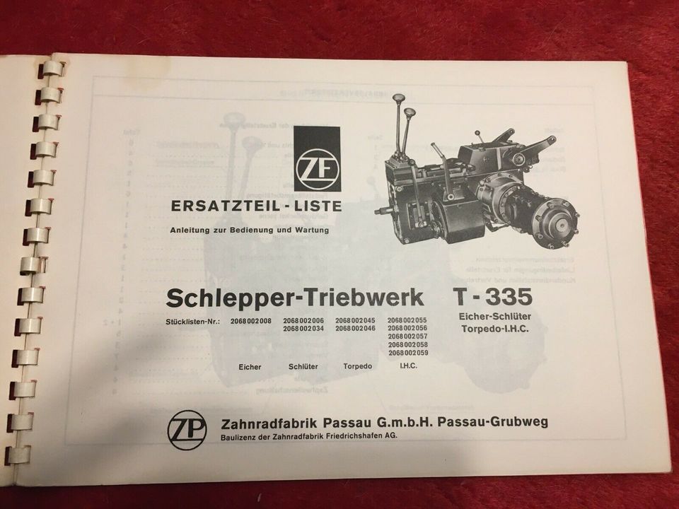Ausführung Schlüter ZF Triebwerk Getriebe T3315 Ersatzteilliste 
