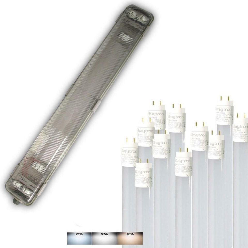 LED Feuchtraumleuchte Wannenleuchte IP65 2-Flammig 24W T8 LED Röhre Tube 150cm 