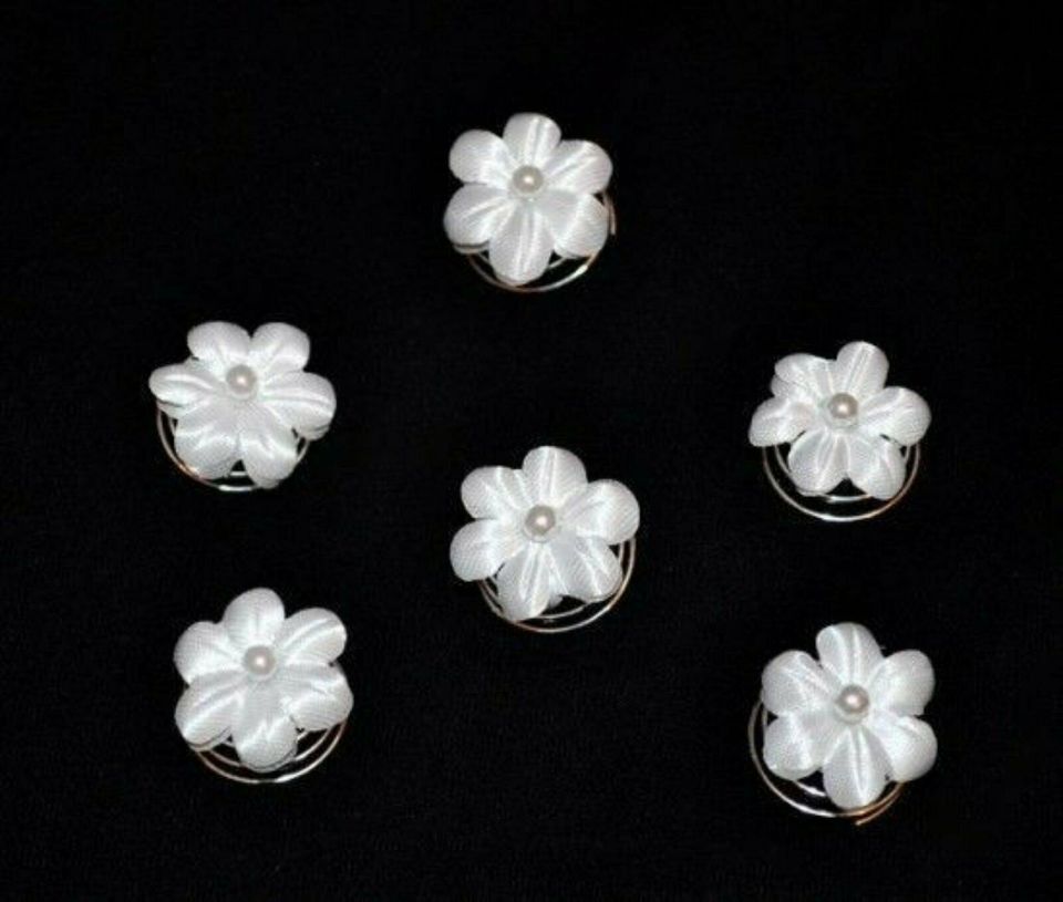 ABVERKAUF 6 Stück Curlies Spiralen Haarschmuck Blumen Perlen warm Weiß 1,4 cm 