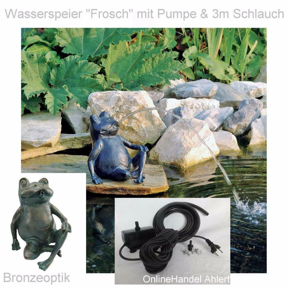 Teich Pumpe Wasserspeier Frosch Gartenteich Springbrunnen Garten Figur Deko OVP 