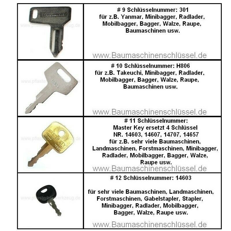 Minibagger Zündschlüssel Radlader #9 Nr 301 YANMAR Baumaschinenschlüssel 