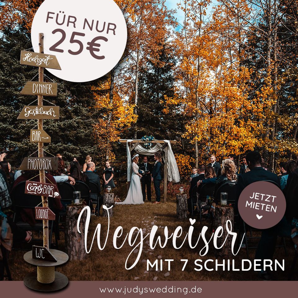 Wegweiser mit 7 Schildern, Hochzeitsdeko mieten in Paderborn