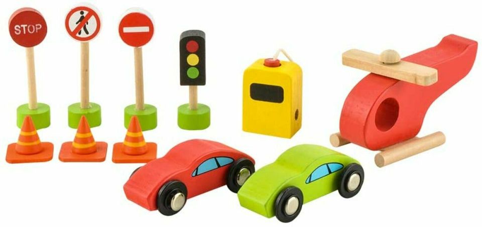 Kinder Spielzeug Holz Parkhaus Parkgarage Autogarage 3 Ebenen Autos Hubschrauber