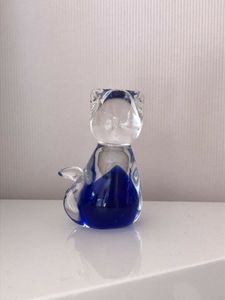 Neu Murano Stil Glas Gca Marineblau Klares Briefbeschwerer Katze Kobaltblau 