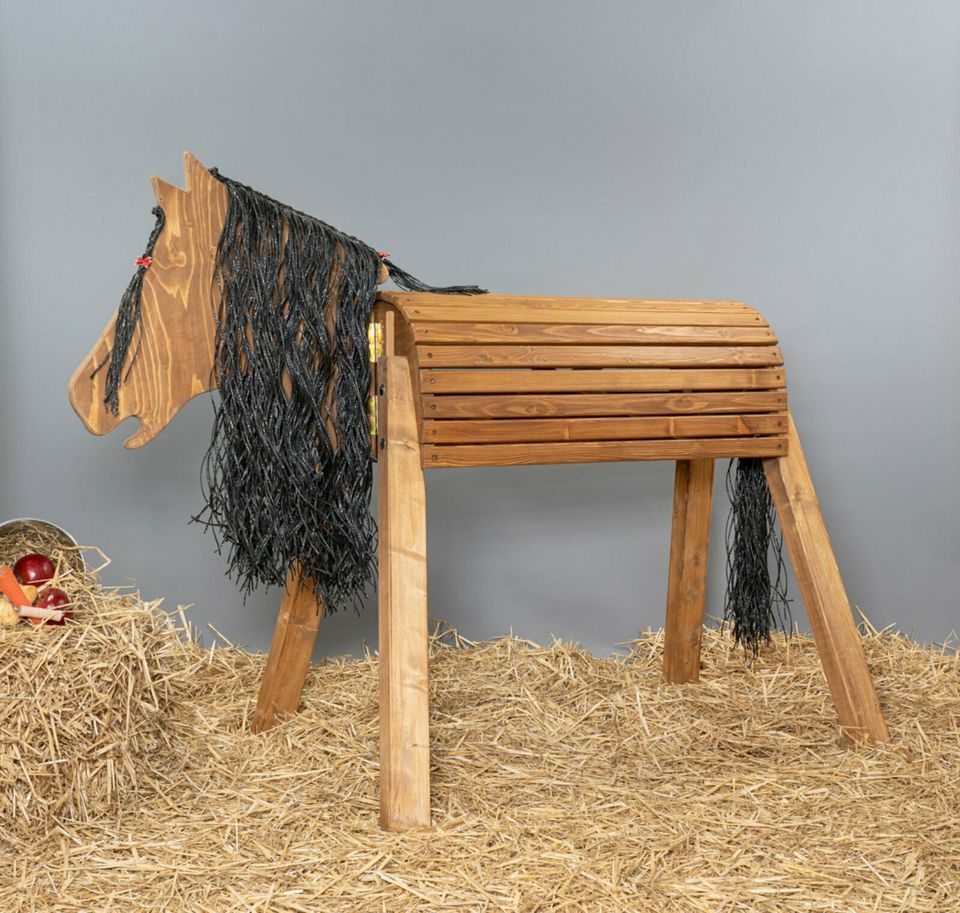 Holzpferd,Voltigierpferd,Pferd NEU Mia ca.100 cm mit Flechtmähne unbehandelt 