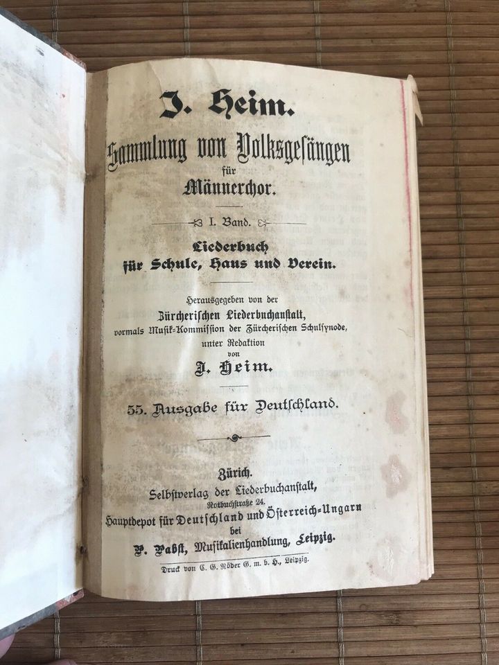 Altes Liederbuch für Volk Schule und Verein in Hagenbach