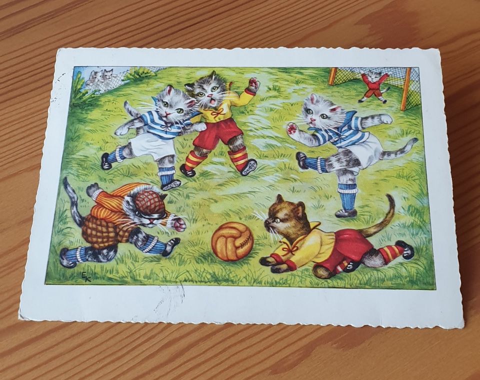 Katzen-Postkarte „Fußballspiel“, 50-er Jahre. Inkl. Versand ! in Ditzingen