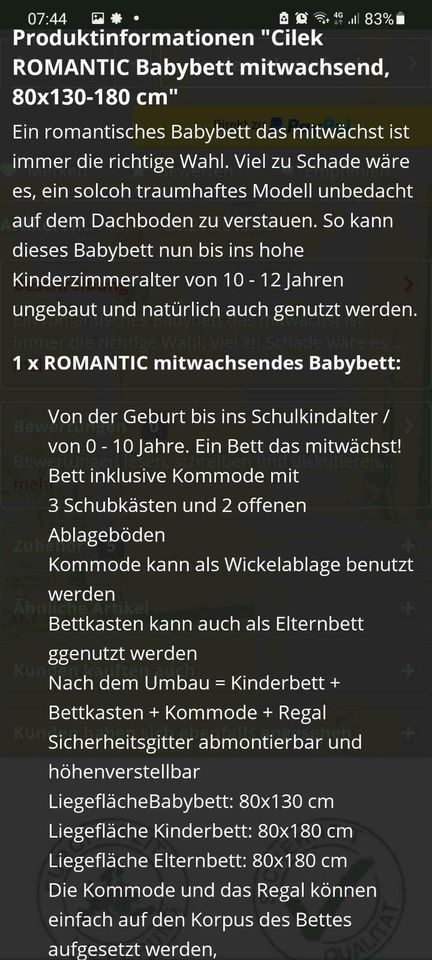Babybett Romantic mitwachsend in Nordrhein-Westfalen - Mettmann
