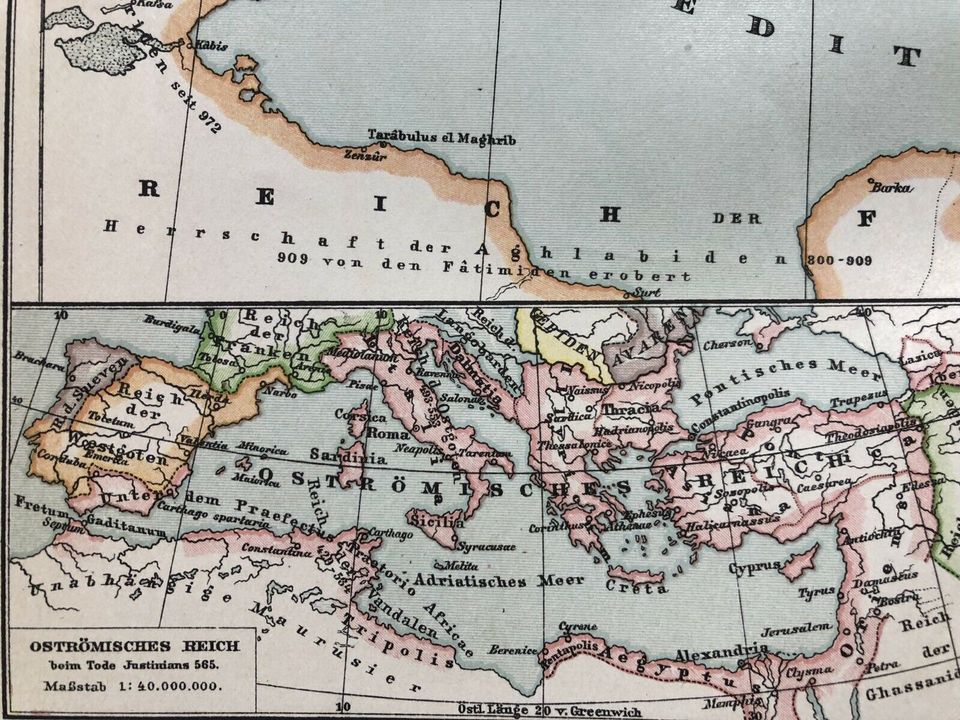 Chr. Alte Landkarte 1901 Byzantinisches Reich um das Jahr 1000 n B14RA 
