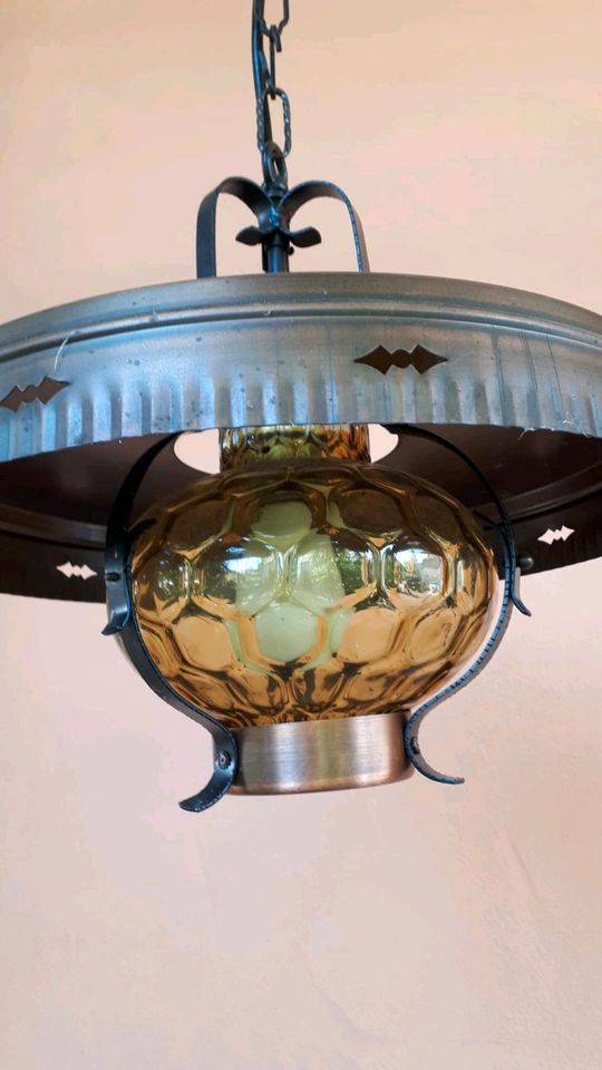 Decken Lampe Kupfer 60er Kaiser-Leuchten Rustikal Schmiedeeisen Glas 